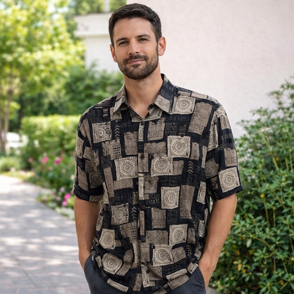 Puritan Other - Puritan Men's Black and Gray Patterned Shirt